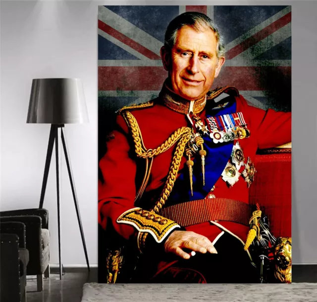 King Charles III Union Jack Picture Printed Framed Canvas Art or Poster Print