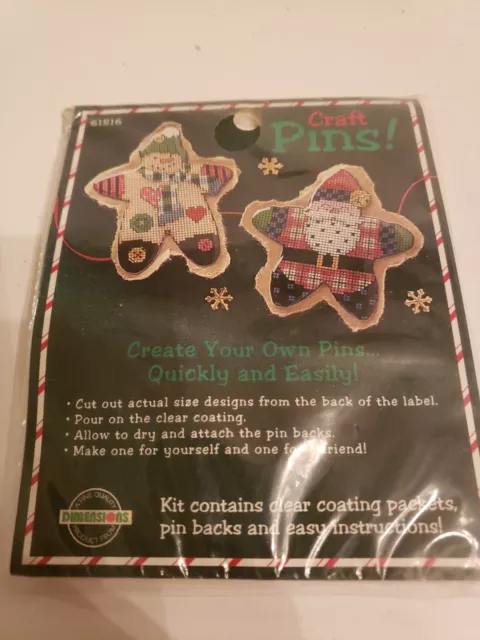 VINTAGE 1995 Dimensions SANTA & SNOWMAN 2.5" Craft Pins w/ Everything you need