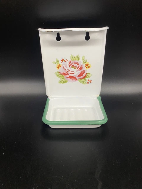 Cath Kidston Antique Rose Enamel Wall Hanging Soap Dish and Toothbrush Holder