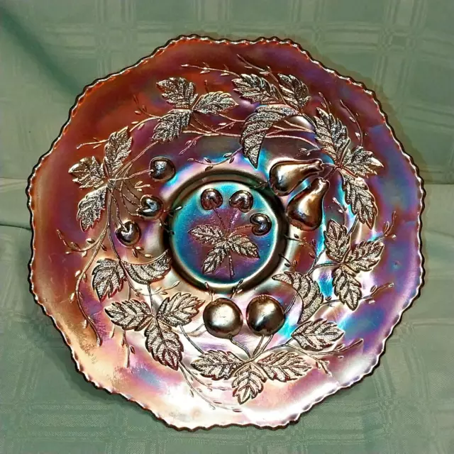 Antique Northwood Three Fruits Amethyst Carnival Glass 9" Collar Base PLATE 1912 2