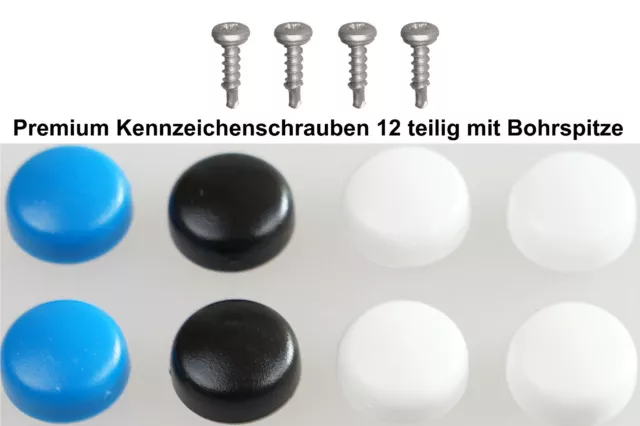 PREMIUM KENNZEICHEN SCHRAUBEN mit Bohrspitze 5X16/ Komplett-Set 12 TL mit  Kappen EUR 4,49 - PicClick DE