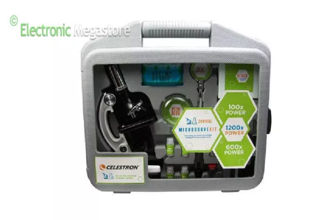 KIT MICROSCOPIO BIOLOGICO 100x 600x 1200x VALIGETTA CON 28 ACCESSORI CELESTRON