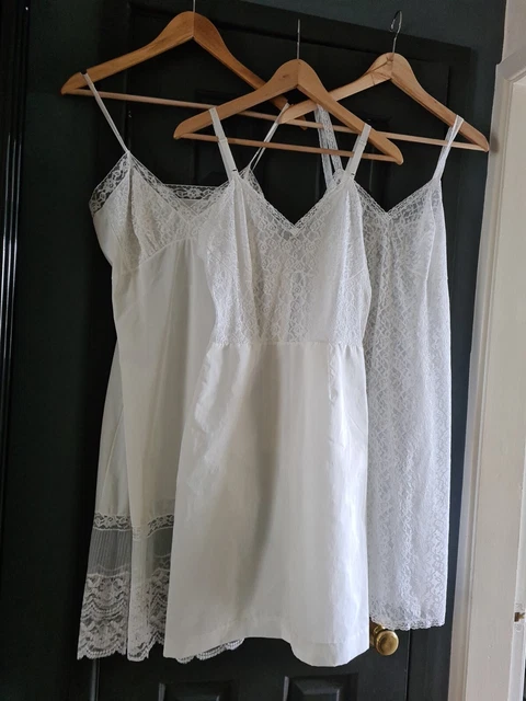 3 X Slip Sottogonne Complete Vintage Pizzo Bianco Taglia Small