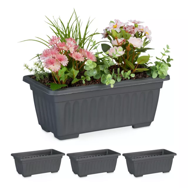 Fioriera da esterno set da 4 vasi rettangolari plastica fiori piante giardino