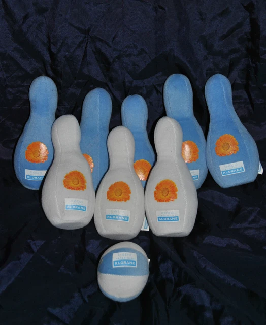 Lot Quille KLORANE + 1 Balle Enfant Bébé Bleu Blanc Peluche Doudou NEUF
