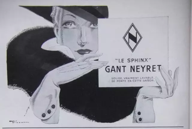 Publicité De Presse 1935 Gant Neyret Le Sphinx Solide Lavable - Advertising