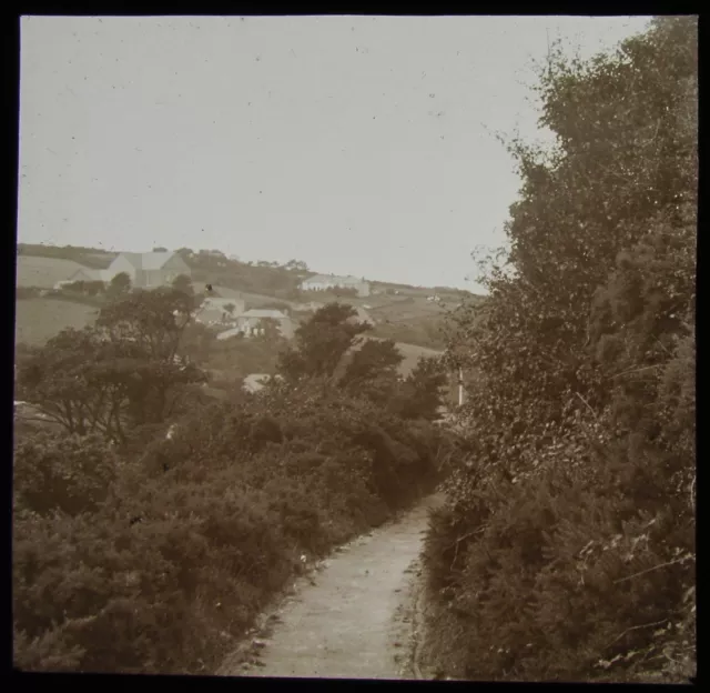 RARE Glass Magic Lantern Slide DISTANT VIEW OF BOLINGEY C1890 PHOTO CORNWALL