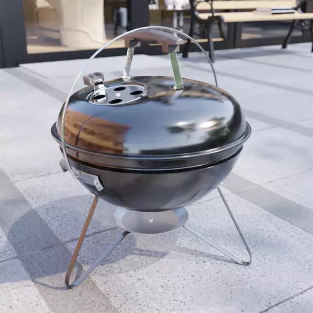 Kettle BBQ Charcoal Small Barbecue Garden Outdoor Portable Camping Grill Black