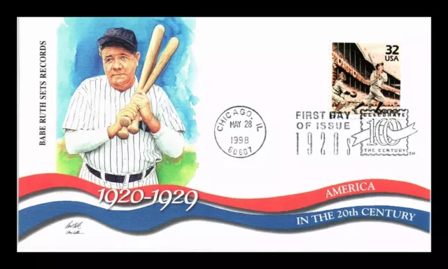 Dr Jim Stamps Us Babe Ruth Baseball 1920S Celebrate Century Fdc Fleetwood Cover