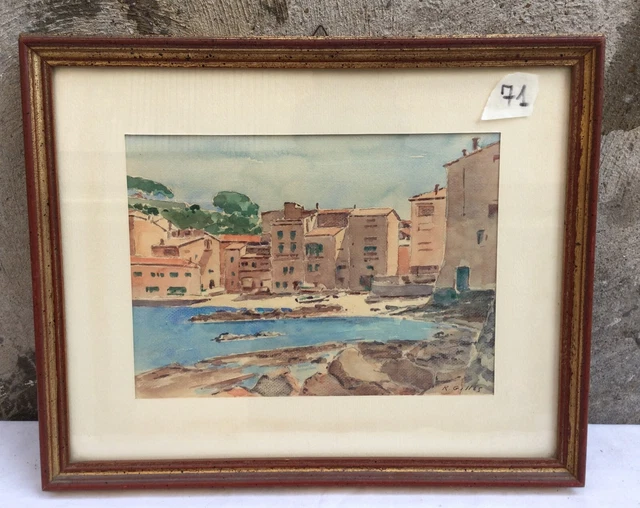 Acquerello Quadro Porto Barche Mare Firmato R.gilles 1953 Dipinto Originale