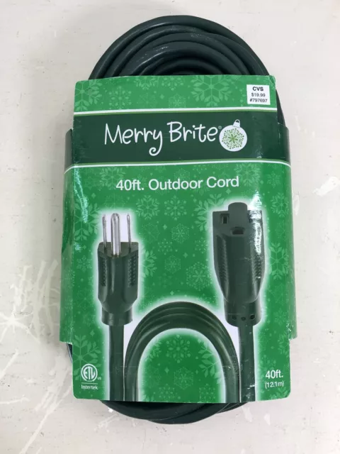 40 pies CORDÓN DE EXTENSIÓN EXTERIOR VERDE MERRY BRITE DECORACIÓN DE NAVIDAD