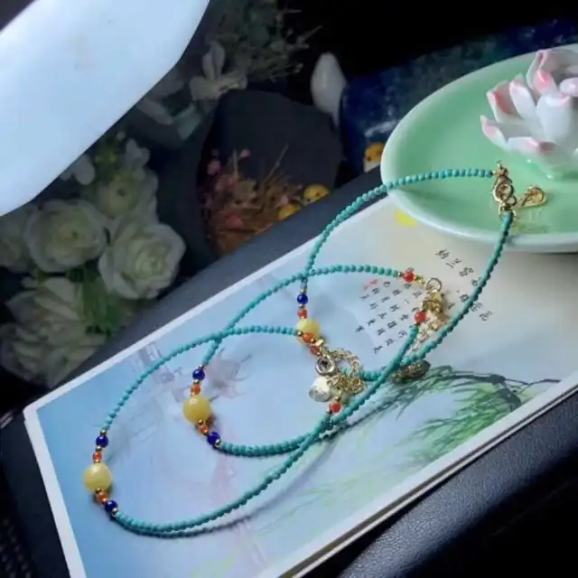 4MM Natural Turquoise Baltic Amber Lapis lazuli Beads Bracelet Elegant Taseel 2
