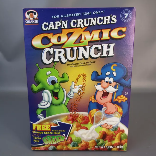 De colección Cap'N Crunch's Cozmic Crunch caja completa de cereales 1999 sellada 13 oz polvo espacial