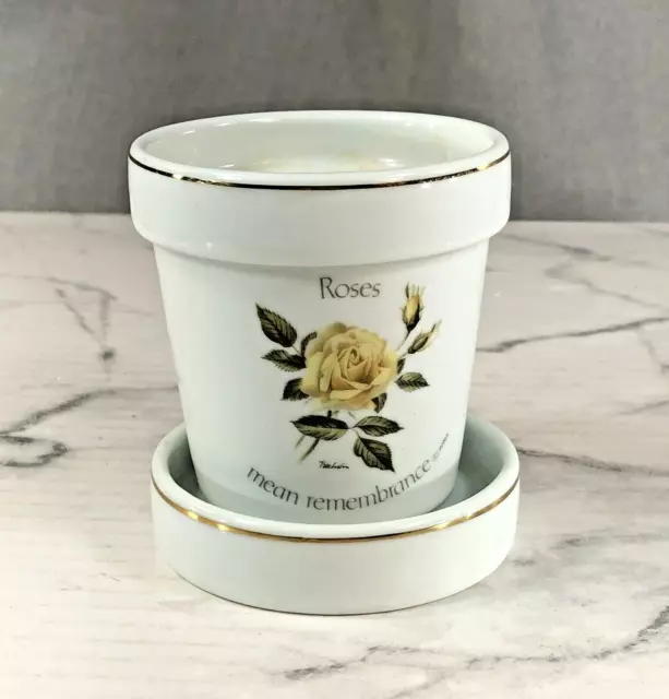 2 piece Flower Pot Roses Mean Remembrance Floral Sentiments Genuine Porcelain