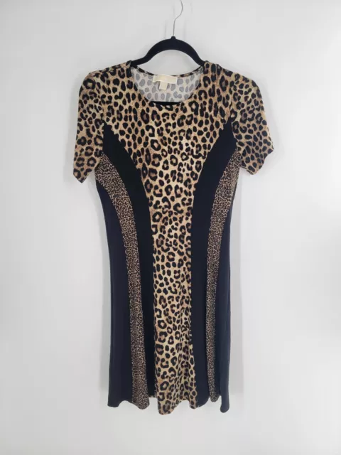 Michael Michael Kors Short Sleeve Size S Dress Patchwork Leopard Print Trapeze