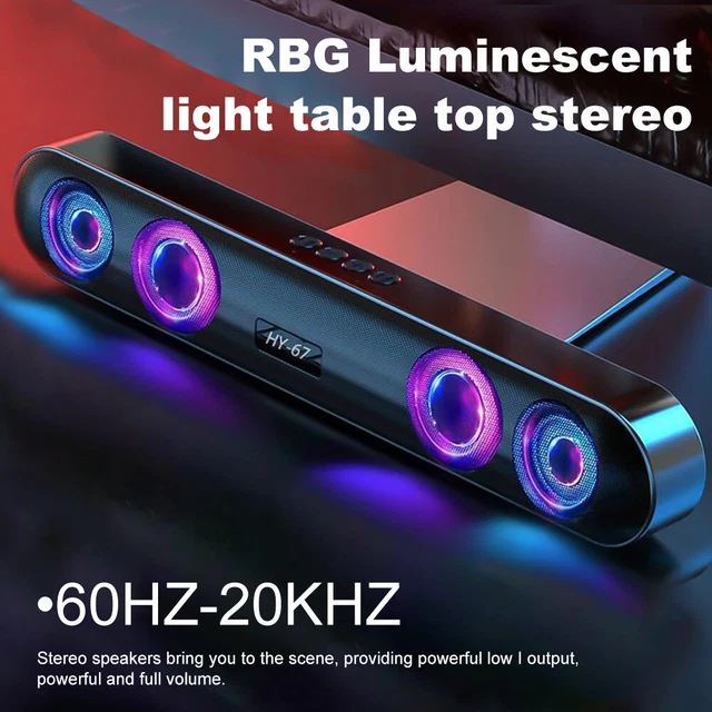 LED STEREO COMPUTER Speaker RGB USB Powered Soundbar Wired For PC
