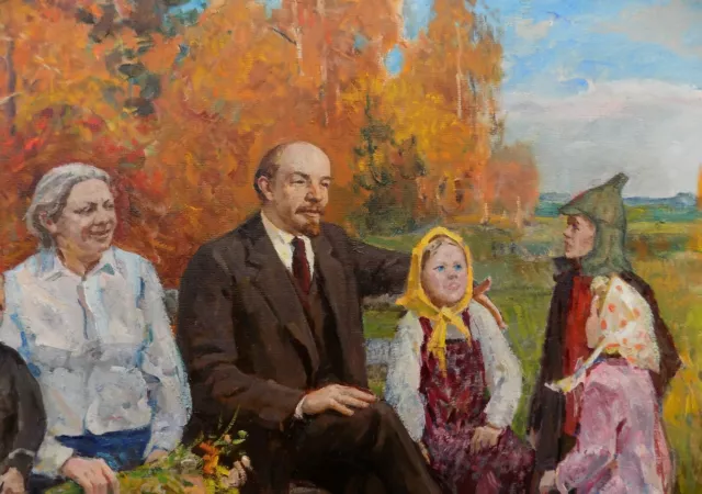 Dipinto sovietico, Lenin con bambini, cm 100x150, anno1988, olio/tela 3