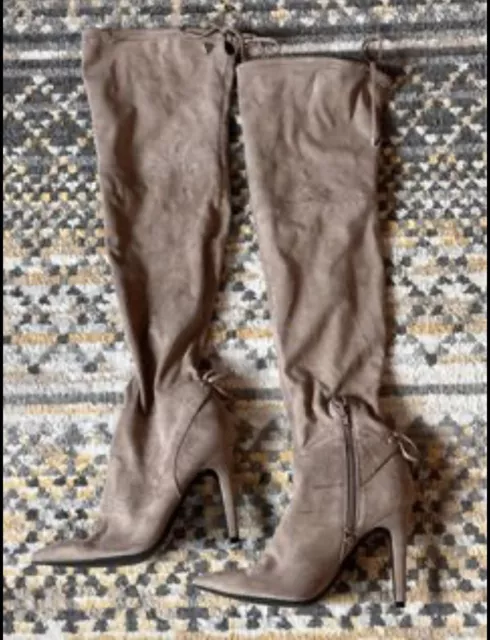 Guess Over The Knee Boots Size 8.5 Taupe Neutral Color