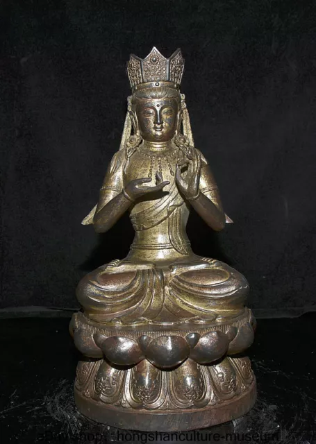 14.4 " Old Tibet Buddhism Bronze Gilt Guanyin Bodhisattva Buddha Lotus Statue