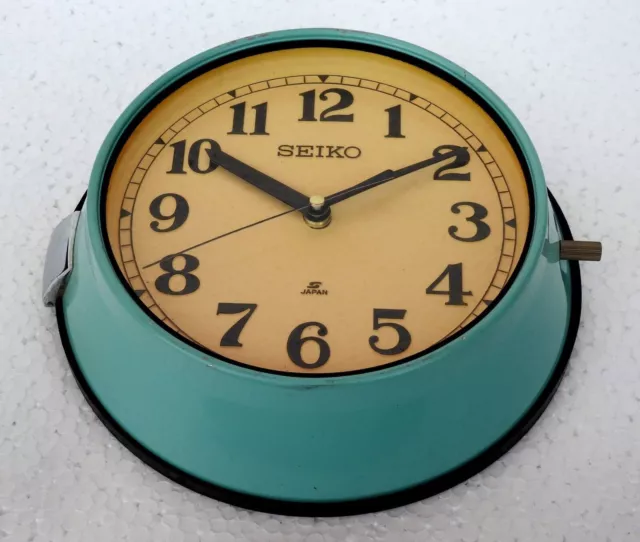 Vintage Maritime Seiko Wall Clock Slave Nautical Industrial Ship Clock Turquoise 3