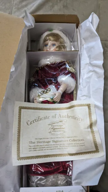 Brand New 1999 Heritage Signature Collection Porcelain “Christmas Doll” Caroline