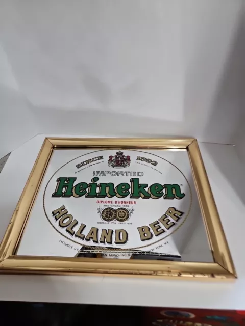 Heineken Vintage Gold Holland Beer Wall Bar Advertising Mirror Sign  18”x15"