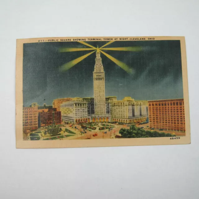 Lot of 2 Vintage 1943 Linen Postcards Cleveland Ohio Terminal Tower Stadium Mall