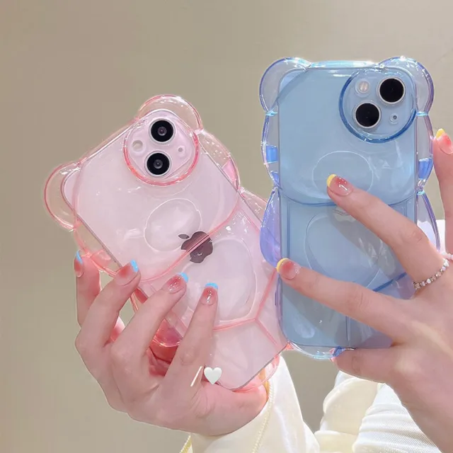 For iPhone 14 13 12 11 Pro Max XS XR 3D Cute Cool Bear Shockproof Clear Case