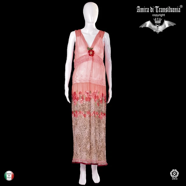 abito donna estivo griff alta moda brand sfilata rosa fiori animalier paillettes