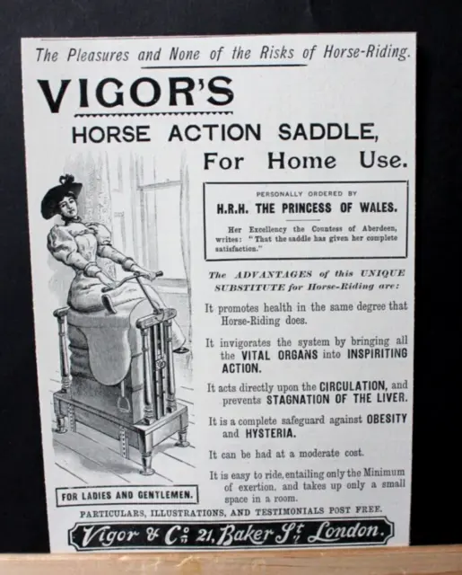 1895 Small Print Advert 'VIGOR'S HORSE ACTION SADDLE FOR HOME USE' 7.25" x 5.25"