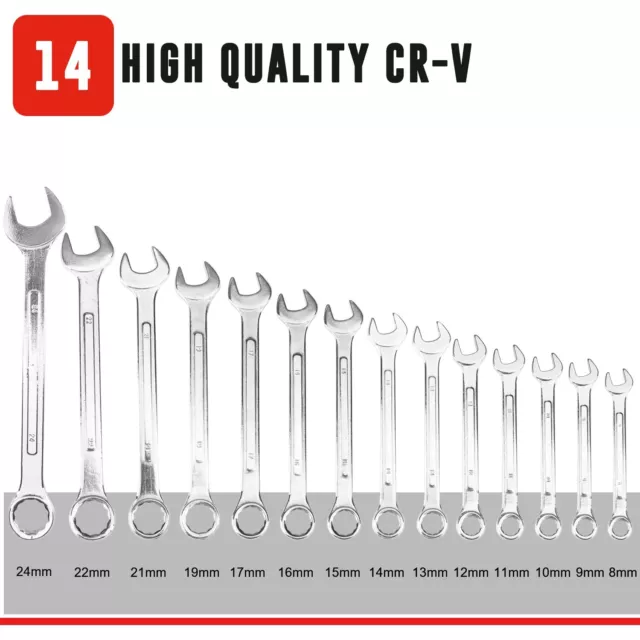 14PCS Portable Metric 8-24mm Open End Ring Wrench Combination Spanner Tool Set 3