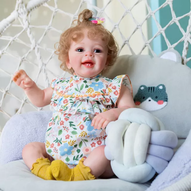 Bambola bambino reborn 24"" realistica bambola simulazione giocattolo bambino sorriso bambina regalo riccio