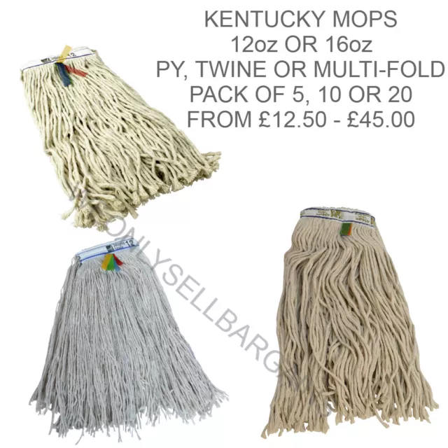 5 10 or 20 Kentucky Mop Heads Cotton 12oz 16oz Pure Yarn Twine Multi Fold Colour