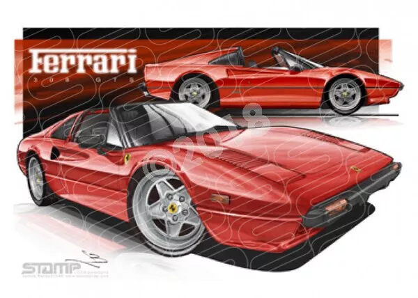 Euro Super Car FERRARI 308 GTS RED A2 FRAMED PRINT (UR020)