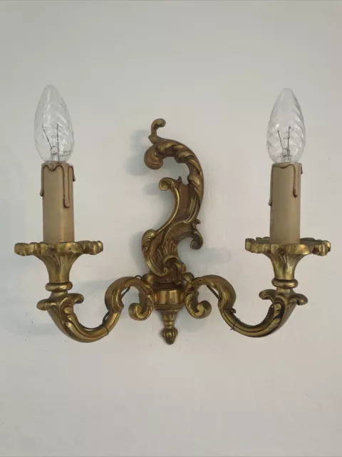 Antique solid brass gilt heavy 2 arm French style gold wall light country house