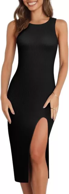 PrettyGuide Women's Sexy Ribbed Knit Tank Going Out Dress with Slit Sleeveless M