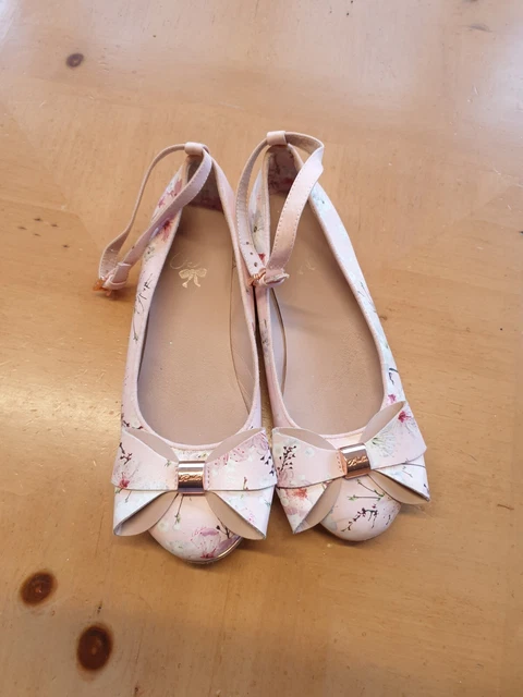 Ted Baker Designer Girl's Pink Floral Bow Party Occasion Dress Shoes Size 2