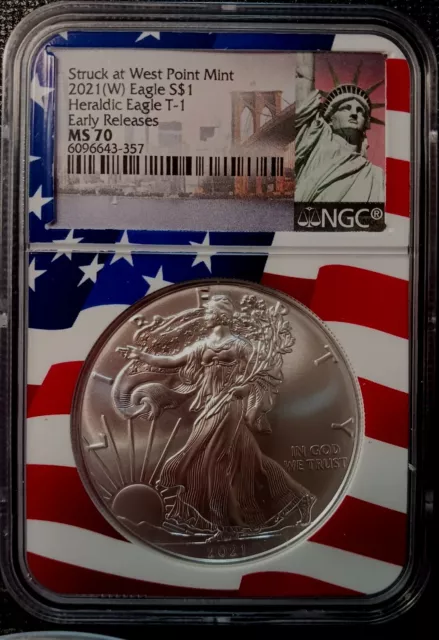 2021 W American Silver Eagle Heraldic Type 1 Early Release MS70 NGC...