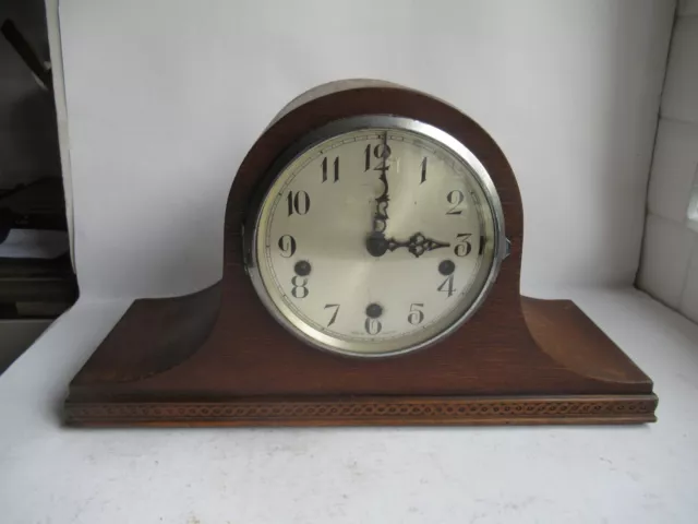 Vintage, Enfield, Wooden Cased Mantel Clock, With Key. Spares/Repairs.