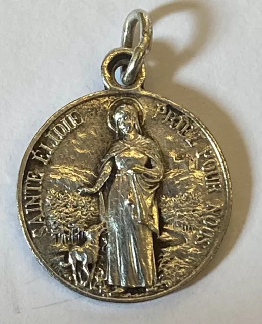 Medaille religieuse ancienne " Sainte Elidie " - Métal argenté