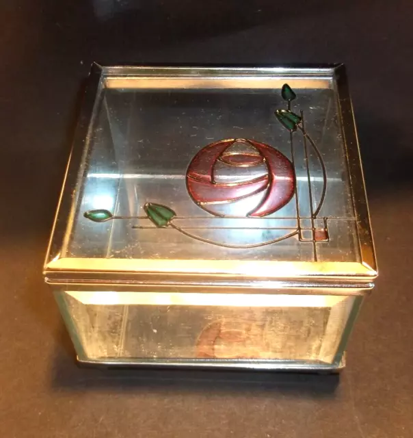 Small Glass Crm Style  Trinket Box-Nice 2