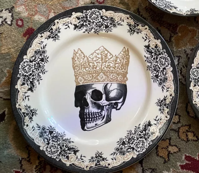 Skull and Roses Crown Royal Stafford Large Dinner Plate- Gorgeous ! 6 Available