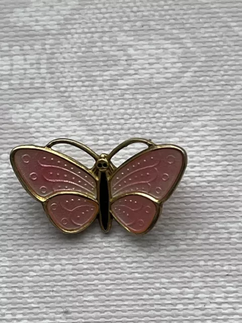 Vintage 925S Silver Guilloche Enamel Aksel Holmsen Norway Pink Butterfly Brooch