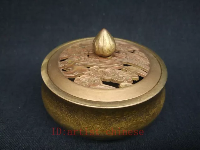 Collect Delicate China Old Bronze Carved Clouds Smoked Incense Burner Decoration 3