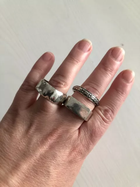 New: Urban Outfitters Simple Silver Ring Set 3-Pack Size UK T US 9.5 £18 3