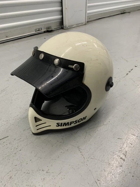 VINTAGE SIMPSON FULL Face Moto Helmet 80s White With Visor Racing Cross ...