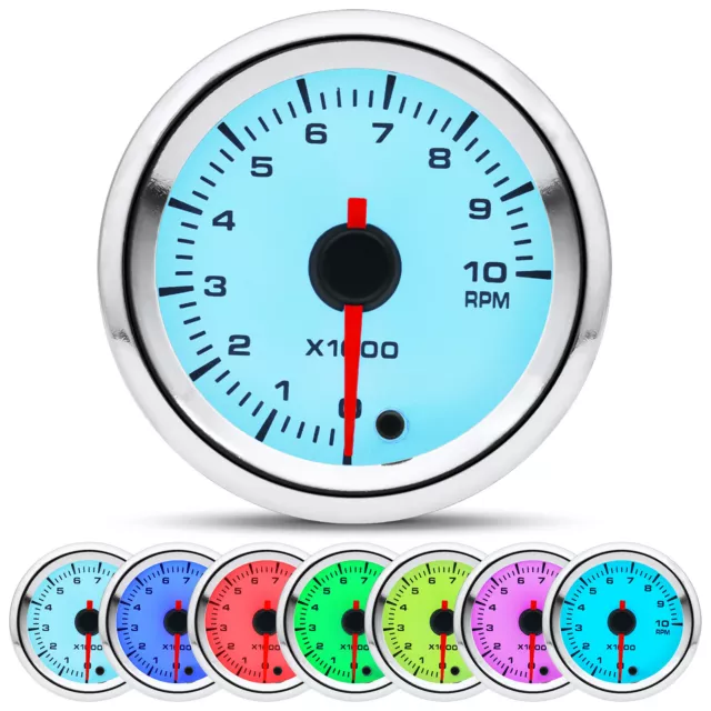 2"52mm 7 Colors LED Car Tachometer Gauge 10000RPM Tacho Meter for 4 6 8 Cylinder