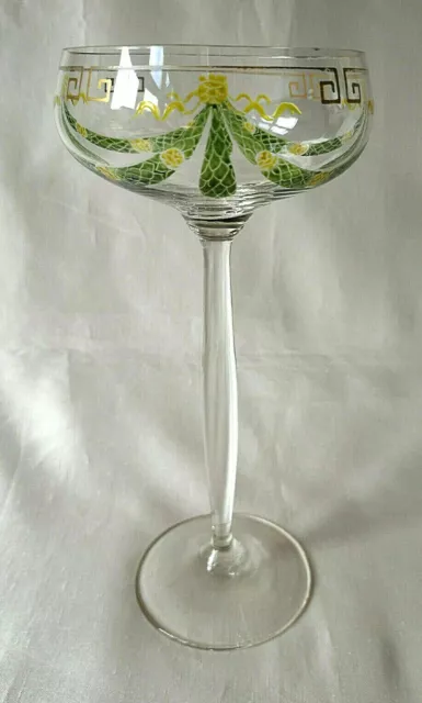 Tall Theresienthal Art Nouveau Translucent Enamelled Wine/Champagne Glass. c1900