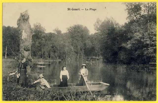 cpa SAINT CENERI le GEREI (Orne) La BEACH Canoeing on the Sarthe Animated Boat