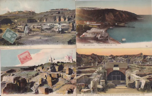 Lot de 4 cartes postales anciennes postcards TUNISIE TUNISIA CARTHAGE LL timbrée